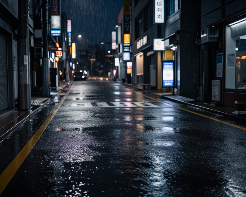 Rainy Urban Street in South Korea