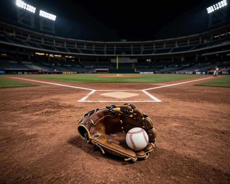 Empty Baseball Stadium at Night