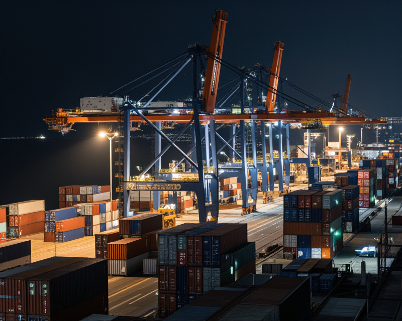 South Korean Container Terminal at Night